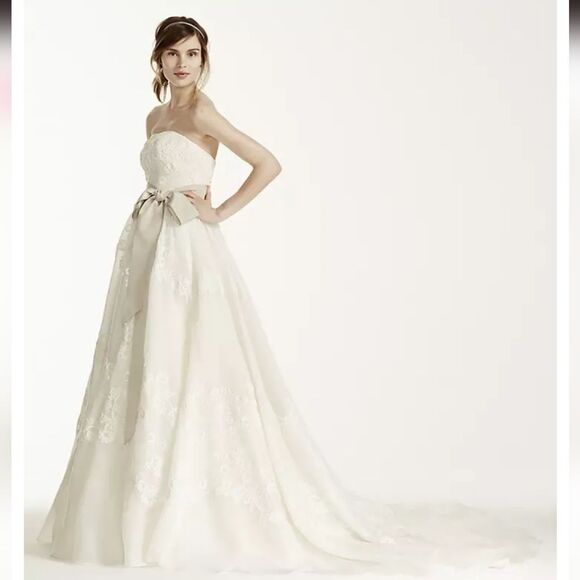 Melissa Sweet Strapless Organza Elegant Ivory Wedding Dress With Train Sz 12